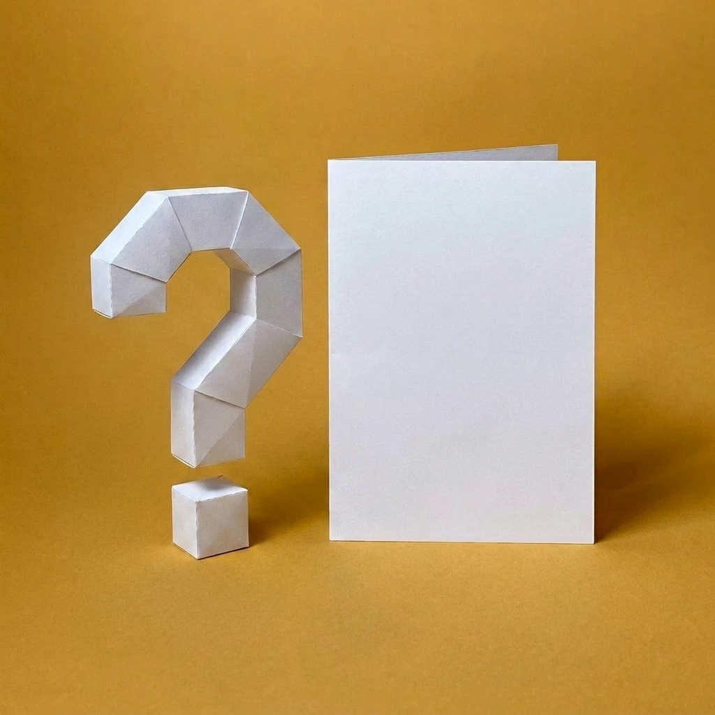 Stilisiertes Fragezeichen als Faltmeister-Skulptur, offene Visualisierung für ein gemeinsam entwickeltes Custom-Motiv